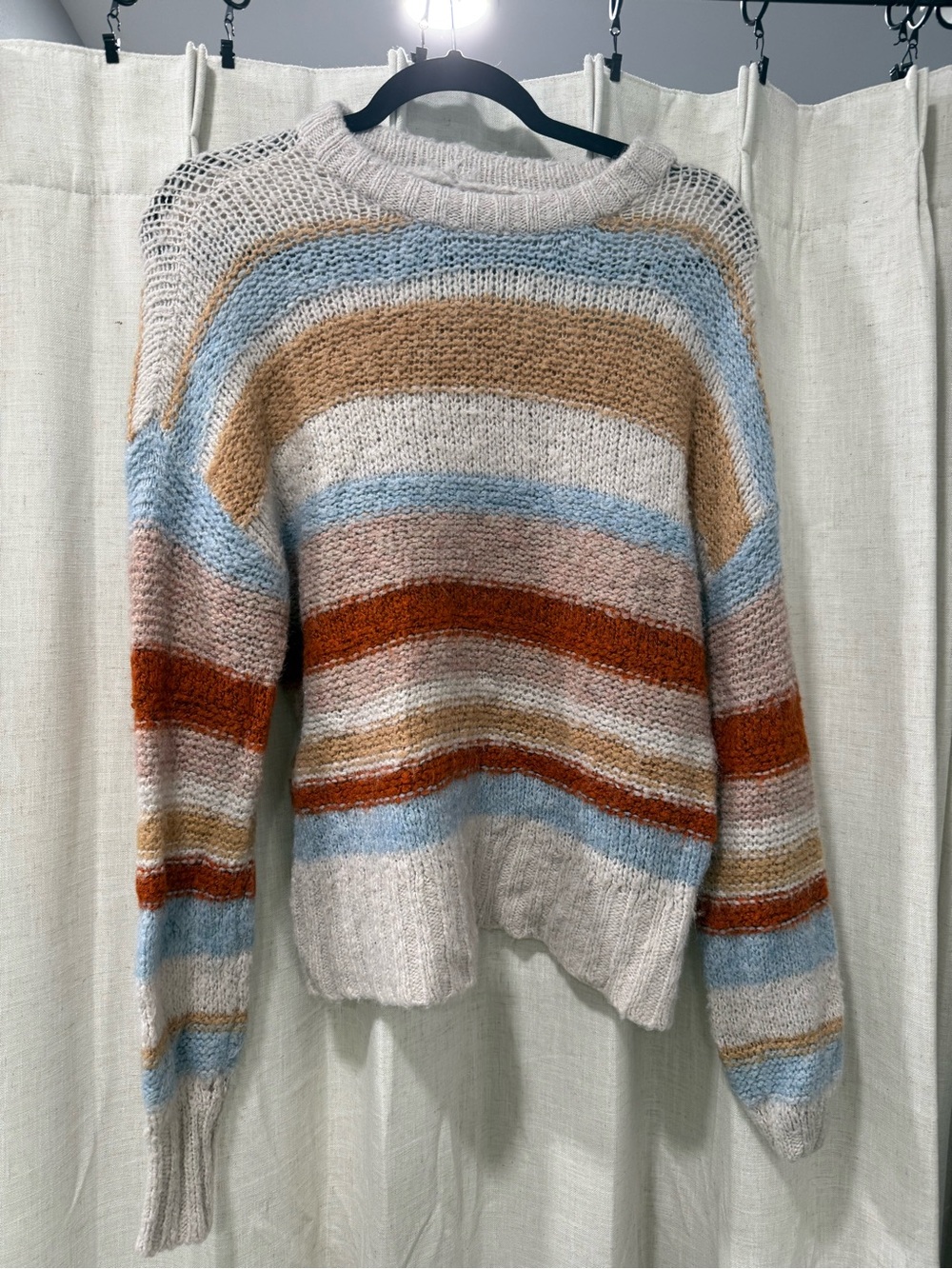 American Eagle Outfitters Striped Crewneck Sweater in Beige, Blue & Rust